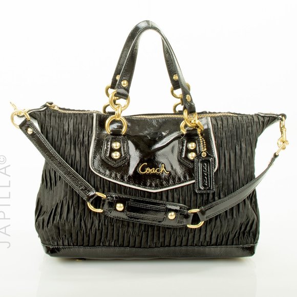 COACH ASHLEY GATHERED FABRIC PATENT LEATHER SATCHEL - Picture 1 of 12